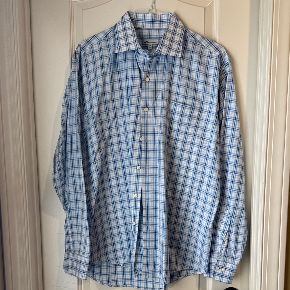 Peter Millar Light Blue Plaid Men's Shirt